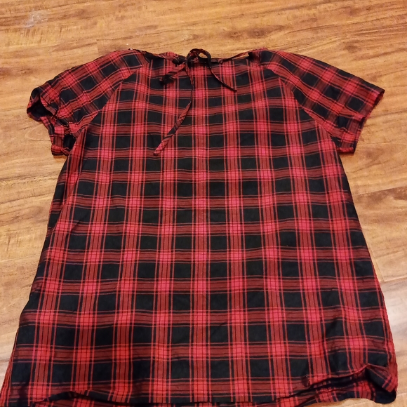 J. Crew Red and Black Plaid Eliza Blouse with Beaded Collar, 2 - Picture 5 of 8
